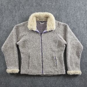 OBERMEYER FLEECE KNIT FAUX FUR COLLAR PURPLE ZIP JACKET